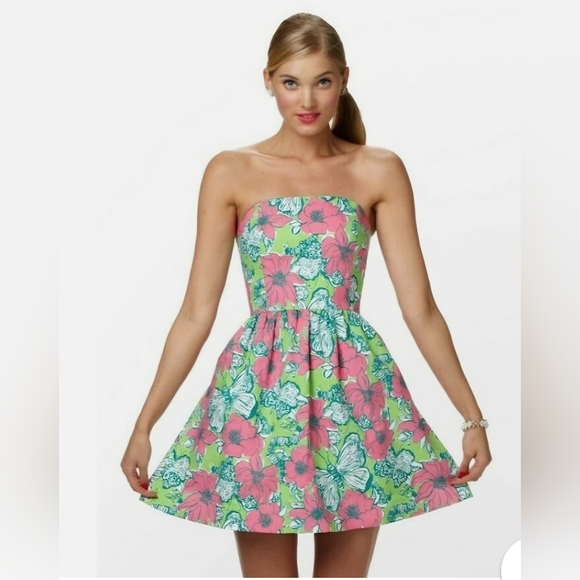 Lilly Pulitzer Lottie Green Pink Bloomin Cacoonin Butterfly Floral Dress 6 EUC - Picture 14 of 15